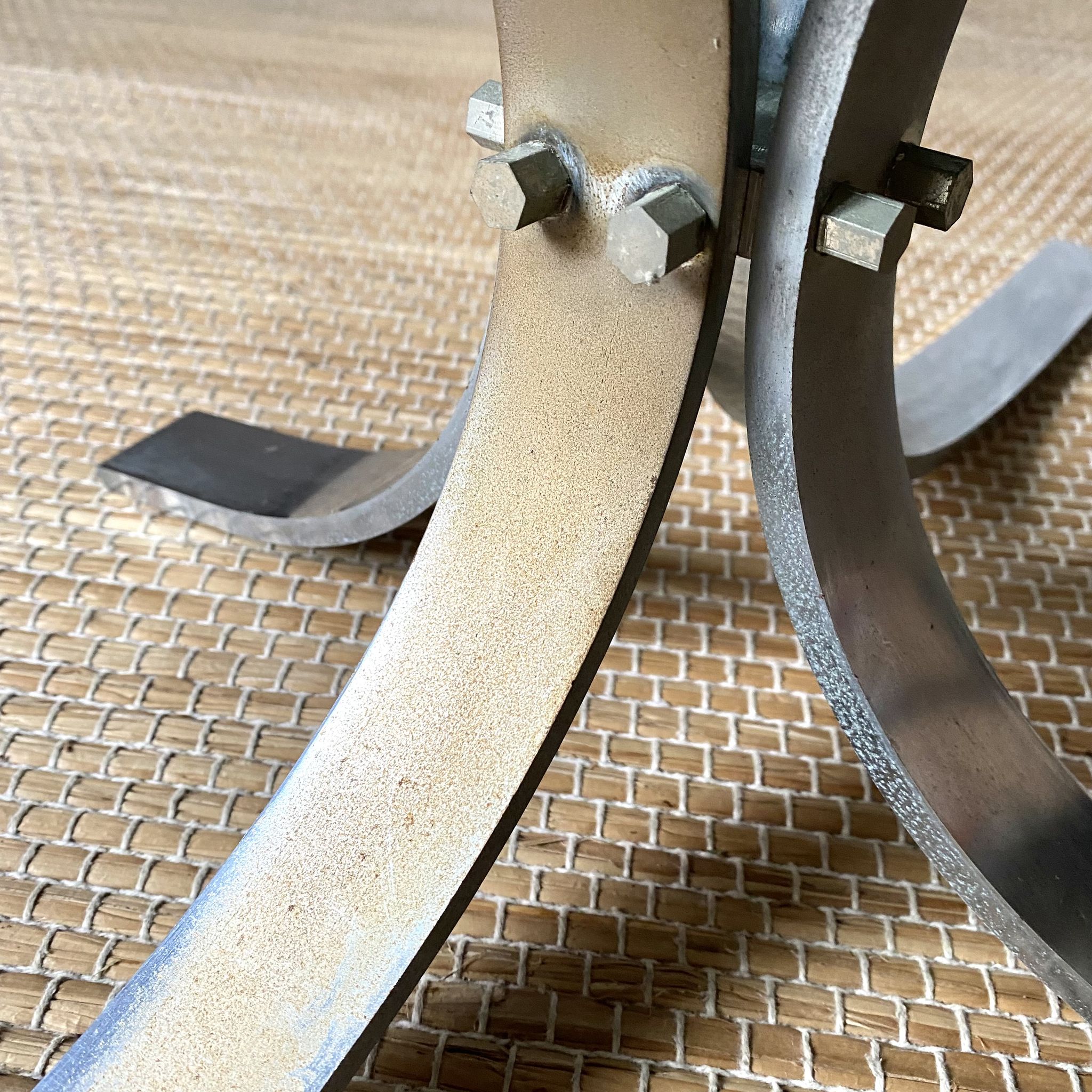 70s design coffee table in metal and smoked glass