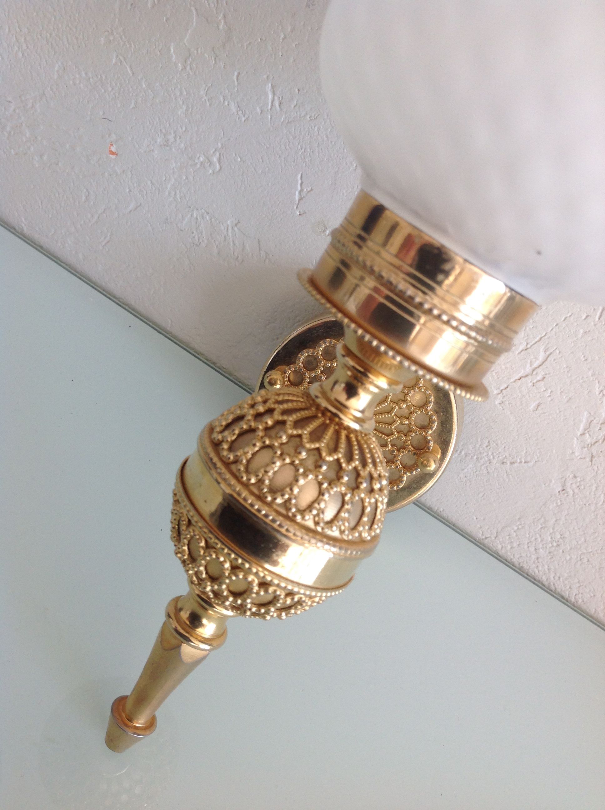 Brass wall light and satin glas vintage 50s-60s