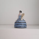 Powder box or jewelry porcelain lady blue crinoline and fan