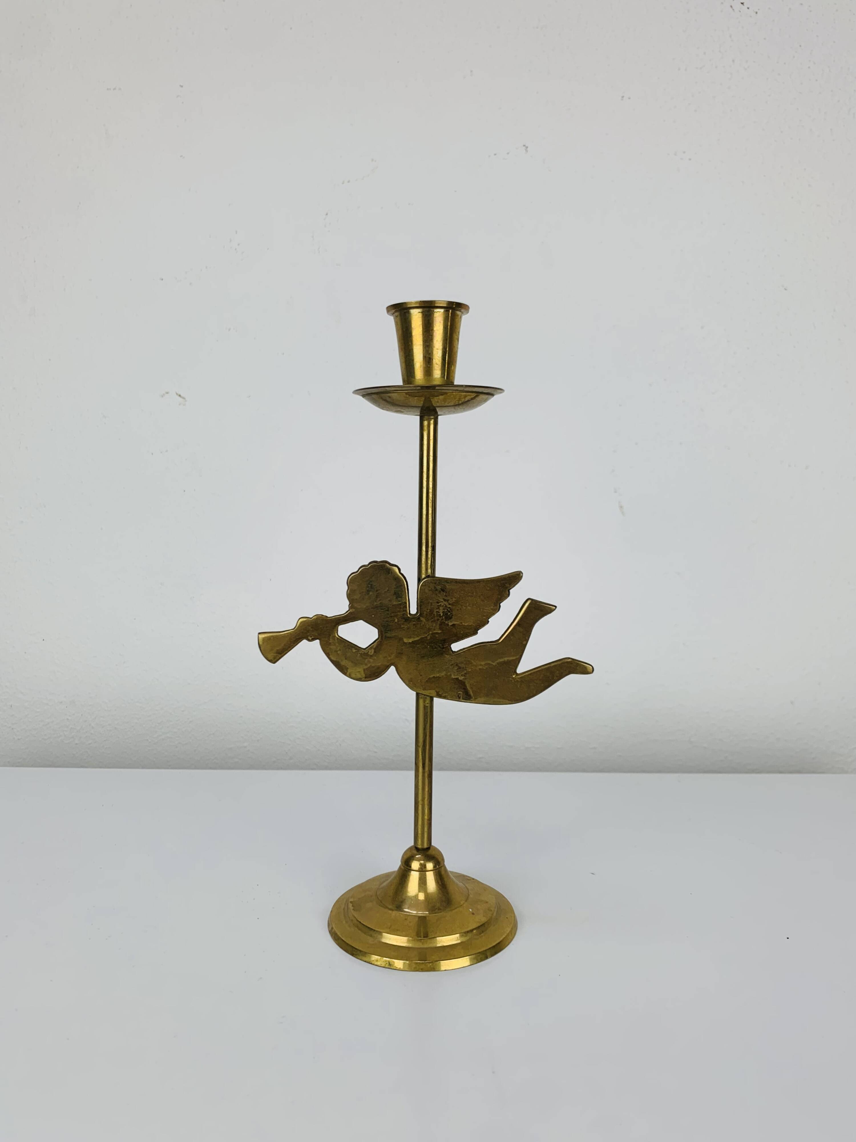 Vintage gold brass angel candle holder