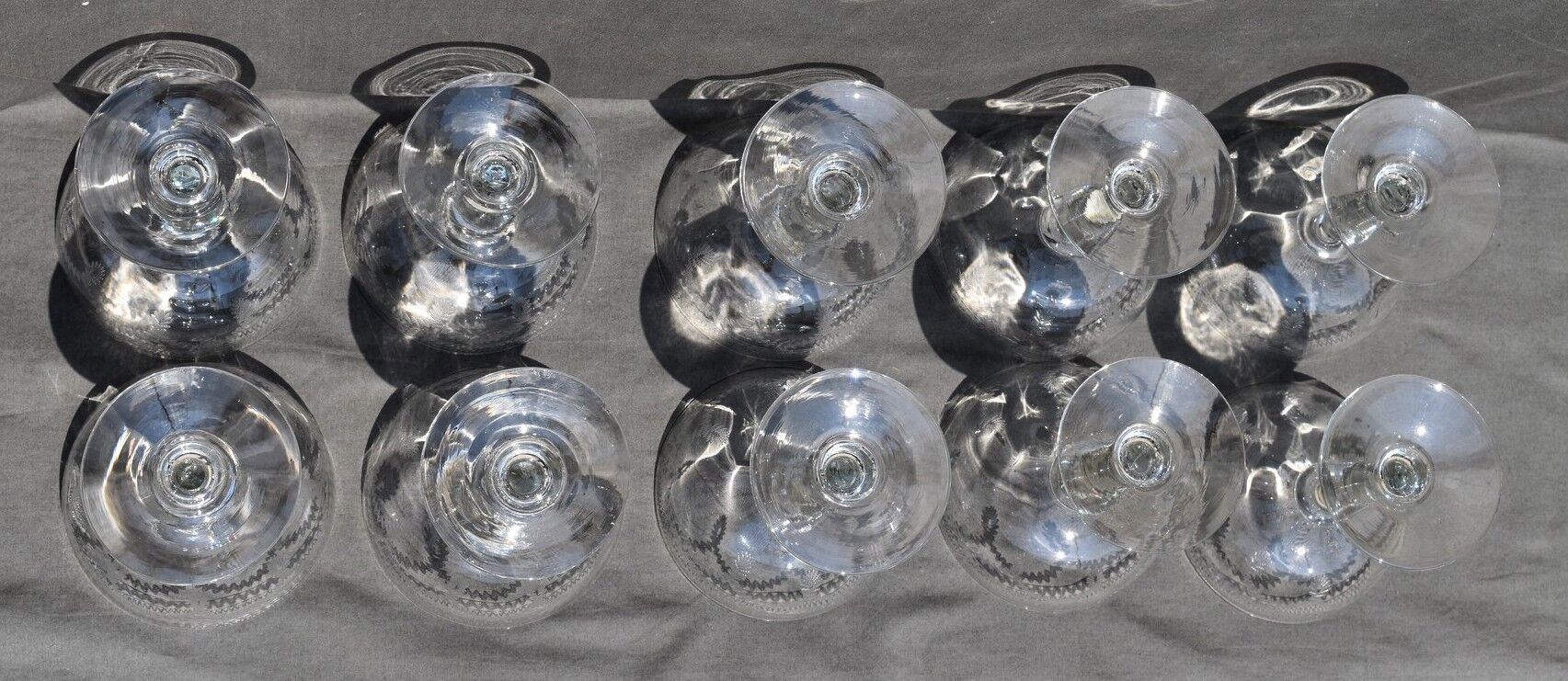 10 glasses of old champagne blown glass engraved Vierzon Thouvenin Portieux