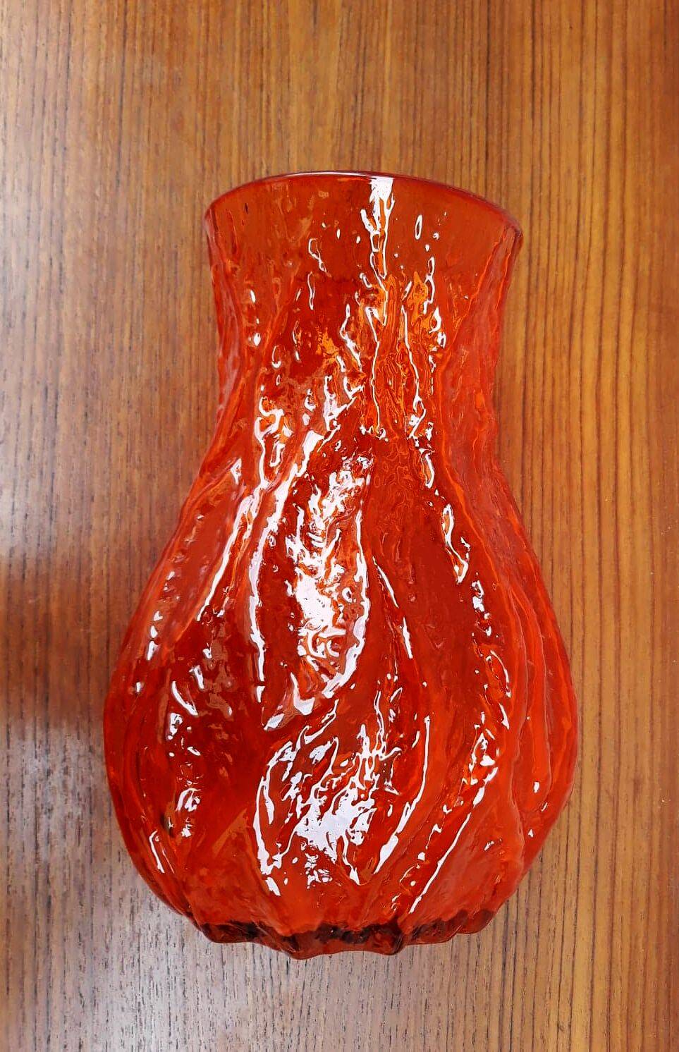 Vintage orange glass vase, 1960s.