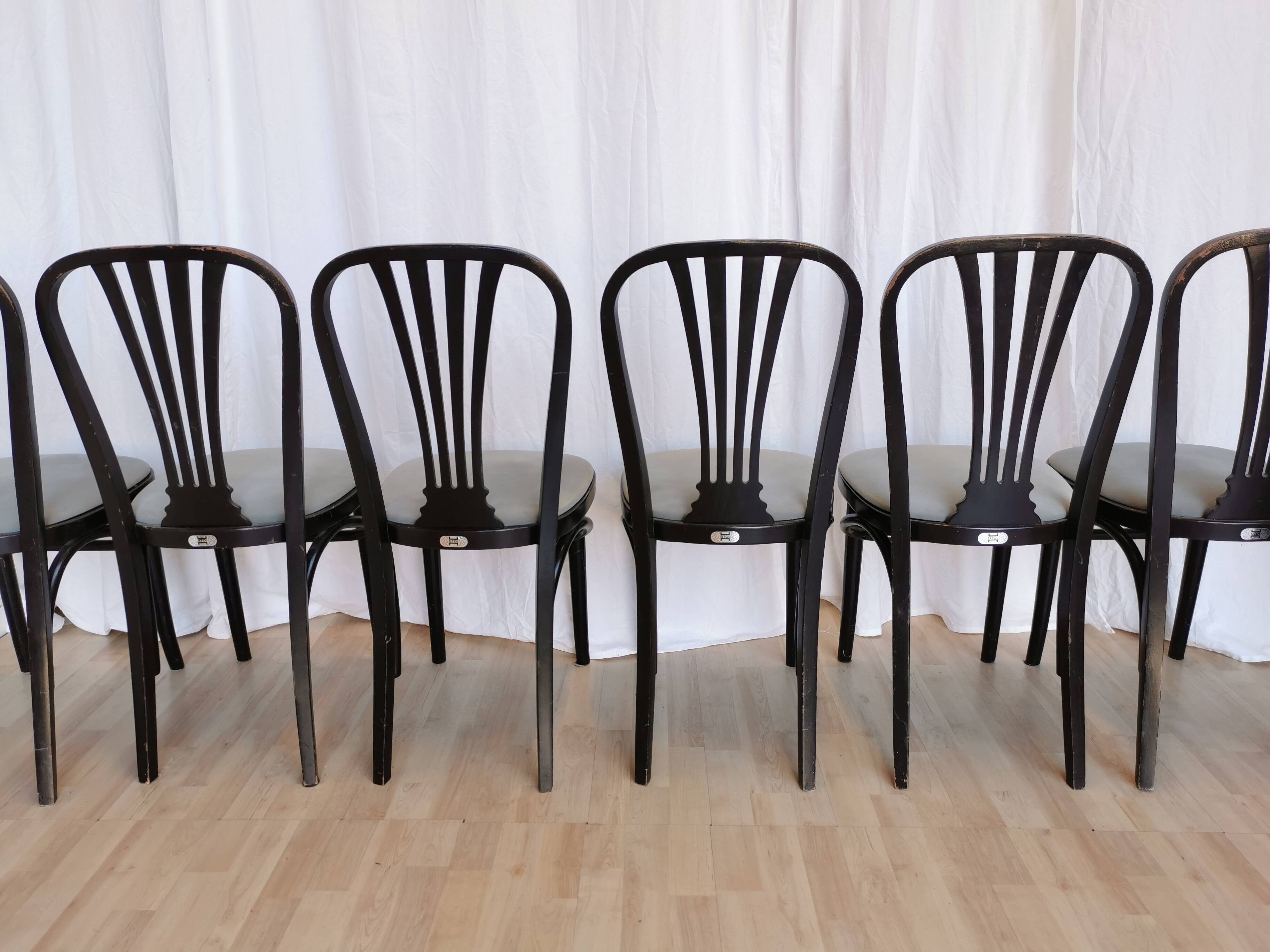SET of 6 Vintage Black Wooden Dining Chairs by STOL Kamnik 1970s