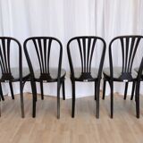 SET of 6 Vintage Black Wooden Dining Chairs by STOL Kamnik 1970s