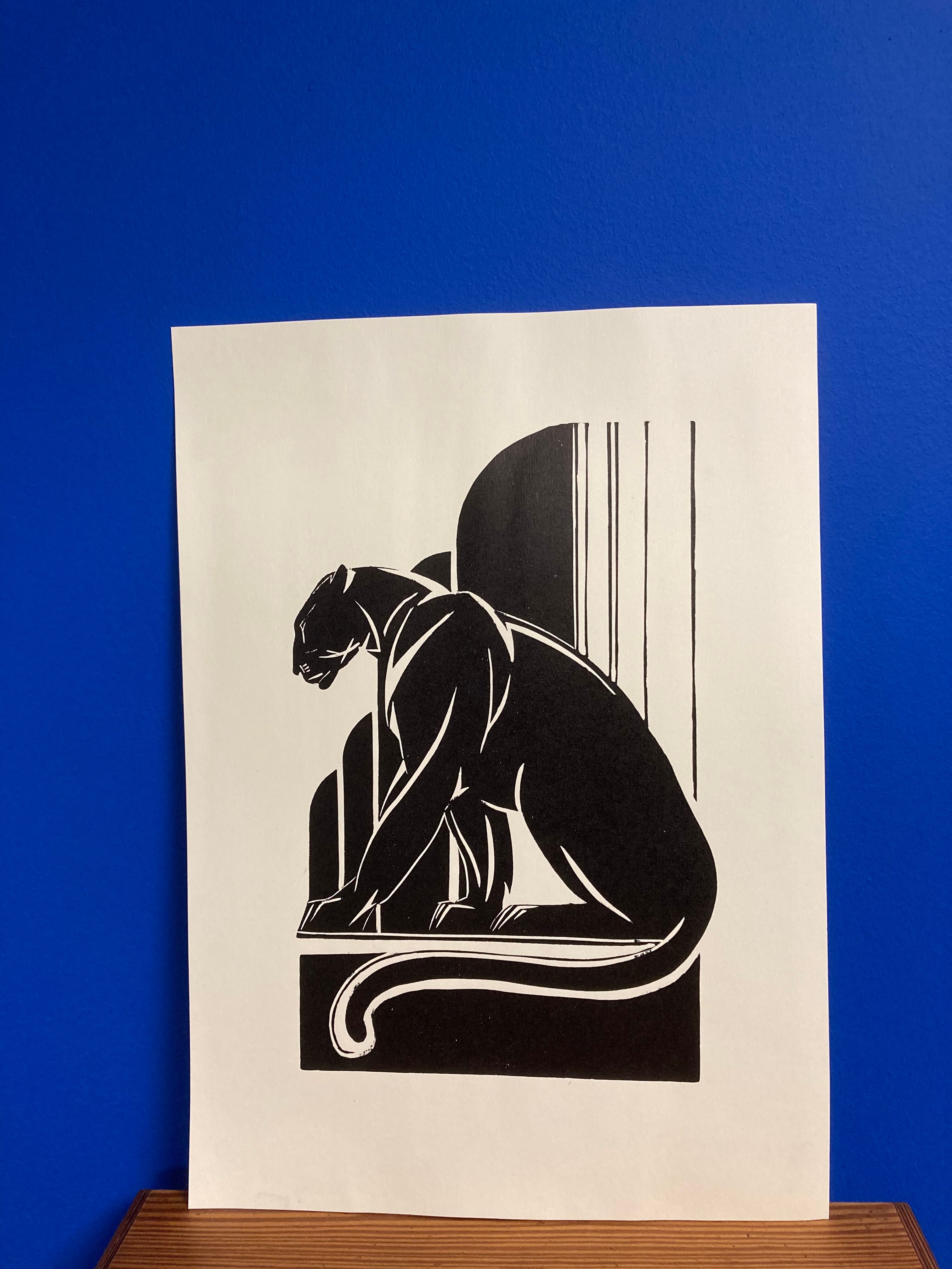 Linogravure art déco "panther"