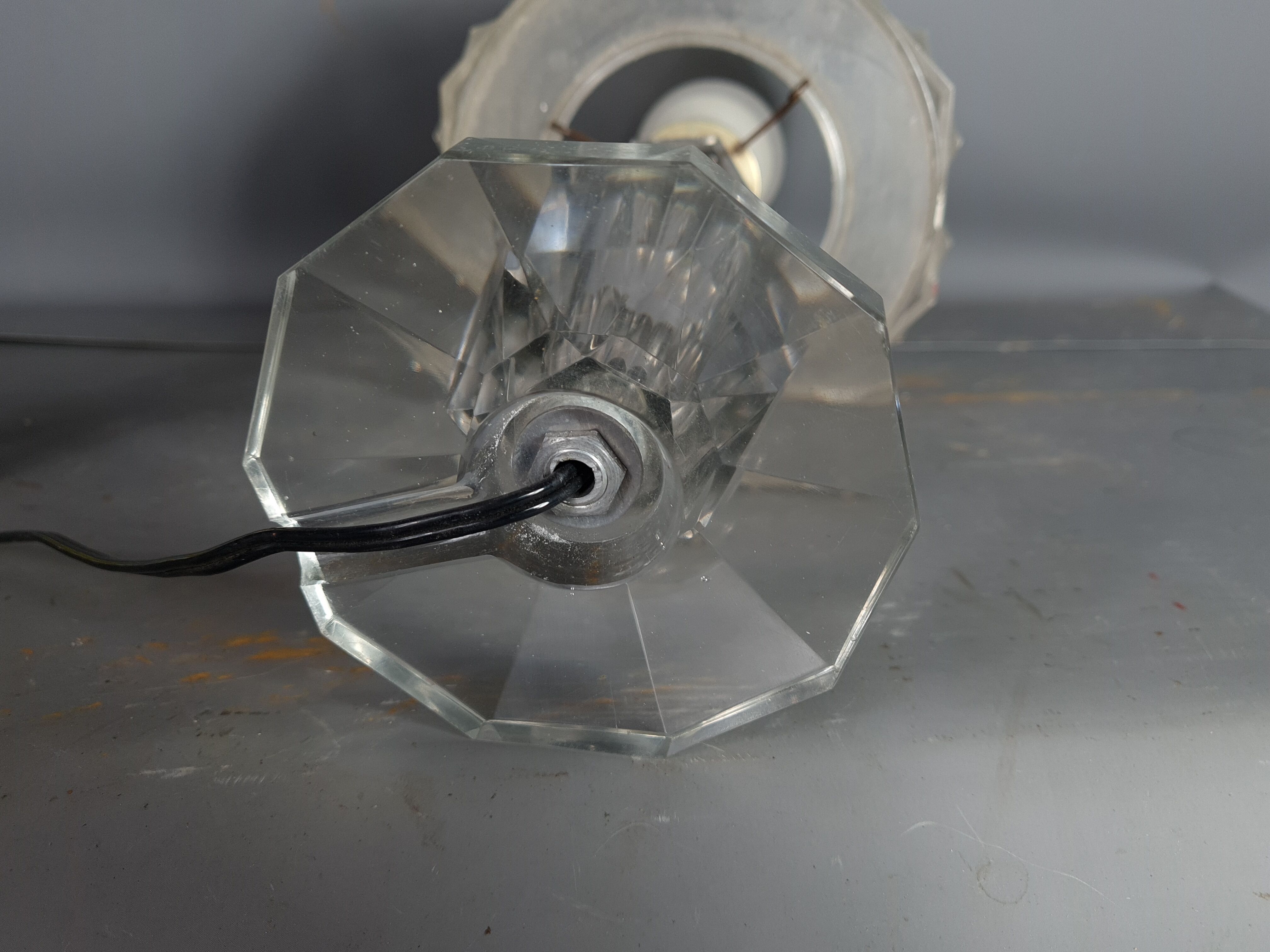Table lamp foot glass & diamond plastic lampshade Vintage 50-60