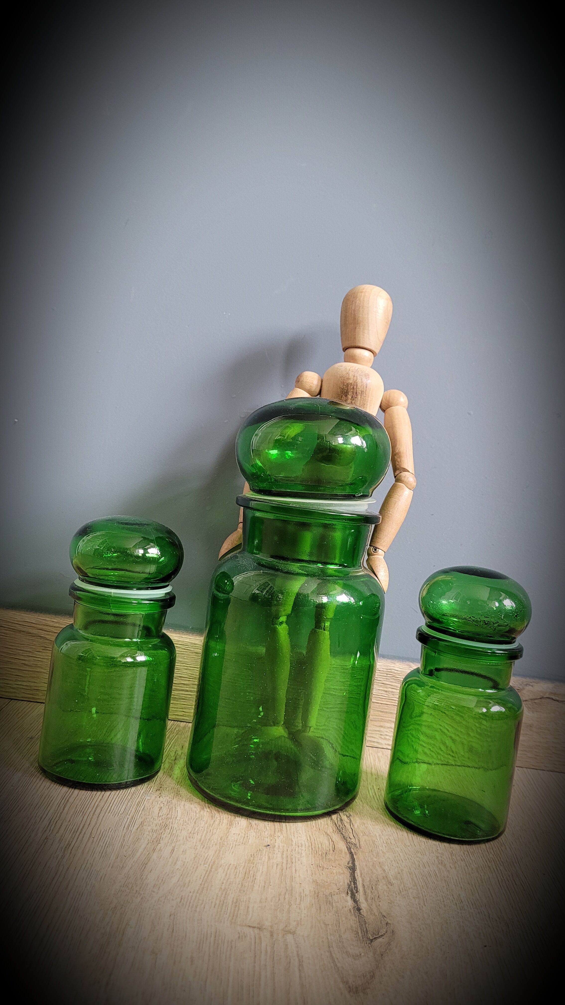 Trio green apothecary vials