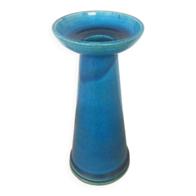 Bougeoir scandinave en céramique émaillée bleu turquoise – Danemark, 1960