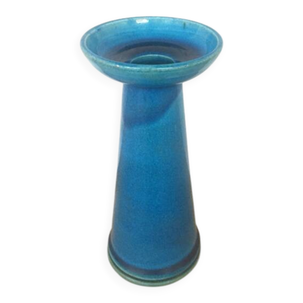 Bougeoir scandinave en céramique émaillée bleu turquoise – Danemark, 1960