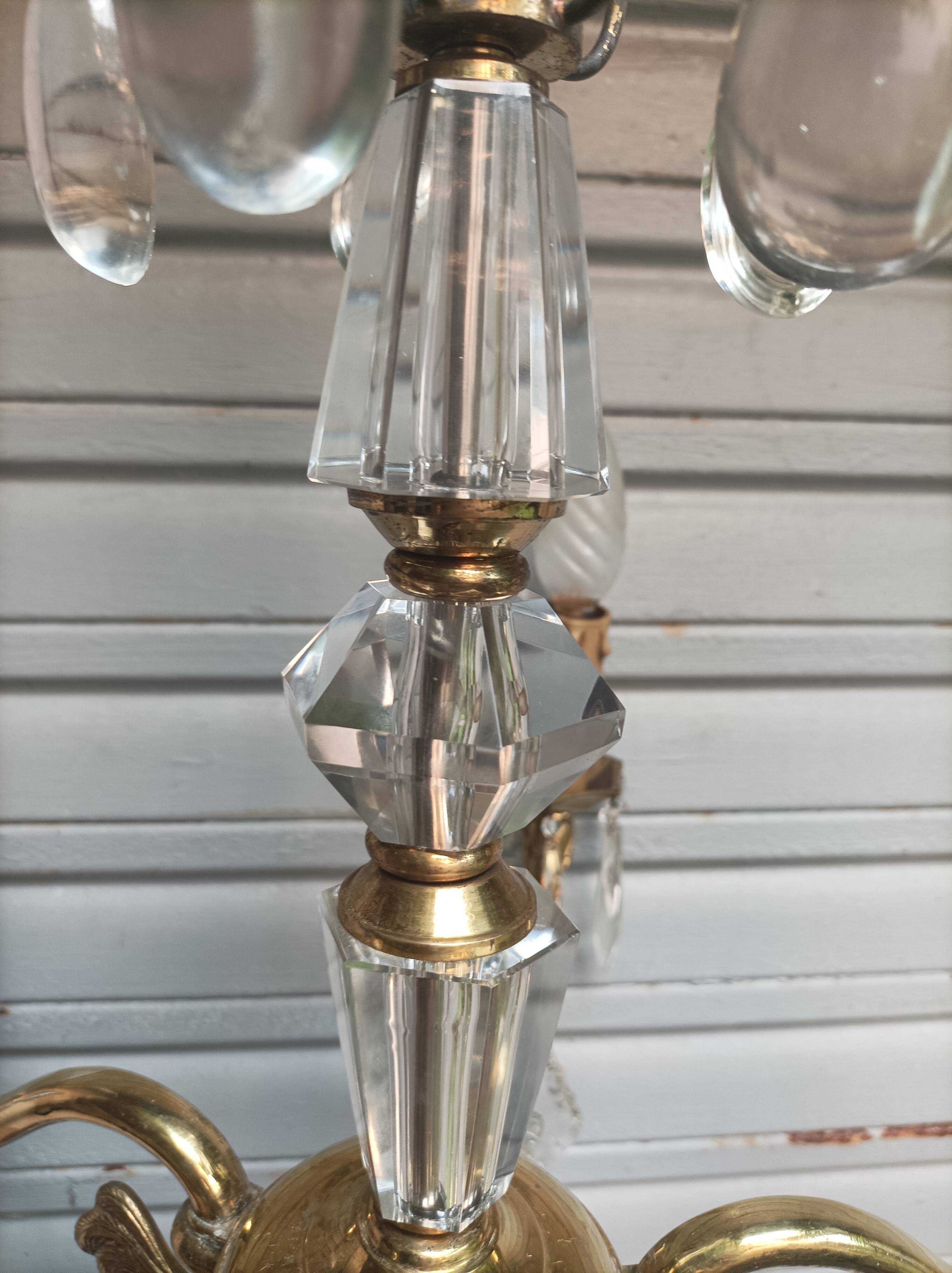 Exceptional bronze chandelier with crystal pendants in working order circa 1910