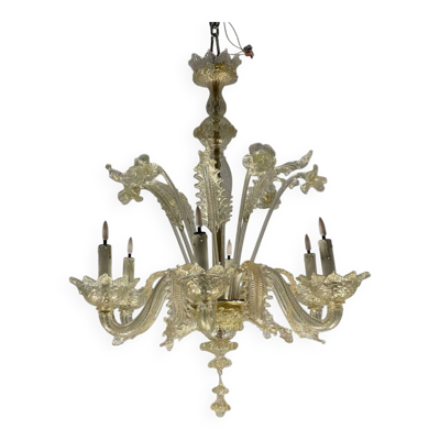 Lustre vénitien en verre de Murano doré, 6 bras de lumière vers 1940