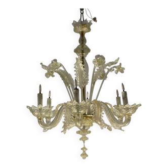 Lustre vénitien en verre de Murano doré, 6 bras de lumière vers 1940