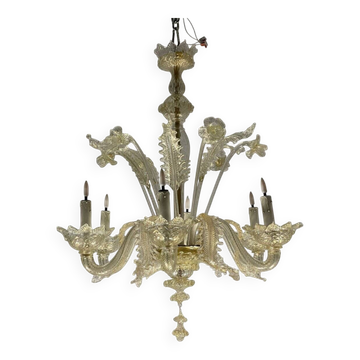 Venetian chandelier in gilded Murano glass, 6 light arms circa 1940