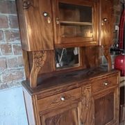 Two-body buffet, antique carved wooden – Art Nouveau – display case and mirror