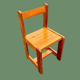 Chaise cubiste en pin massif, vers 1970