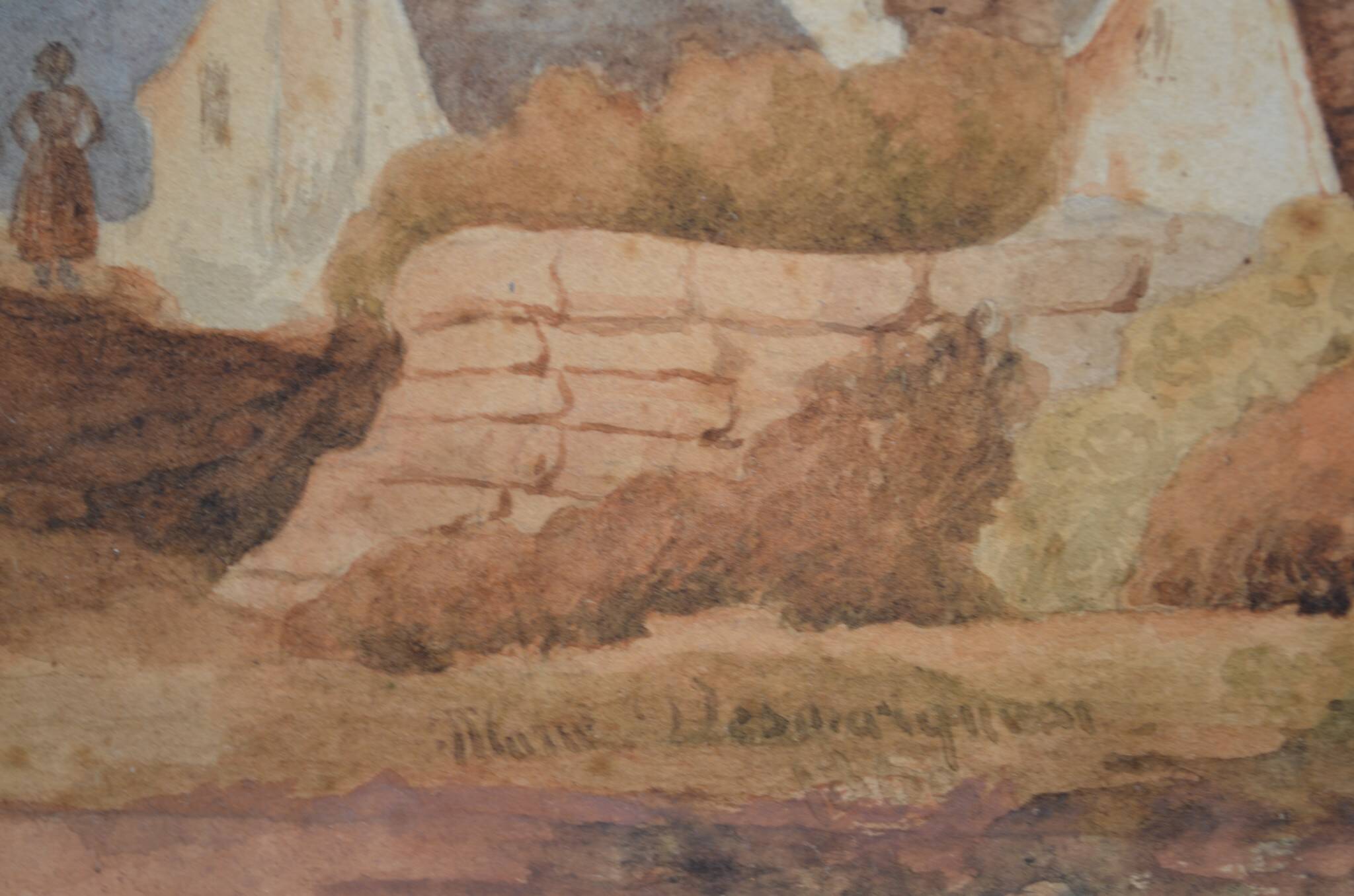 French School of the early 20th century “The Ruins” Watercolor