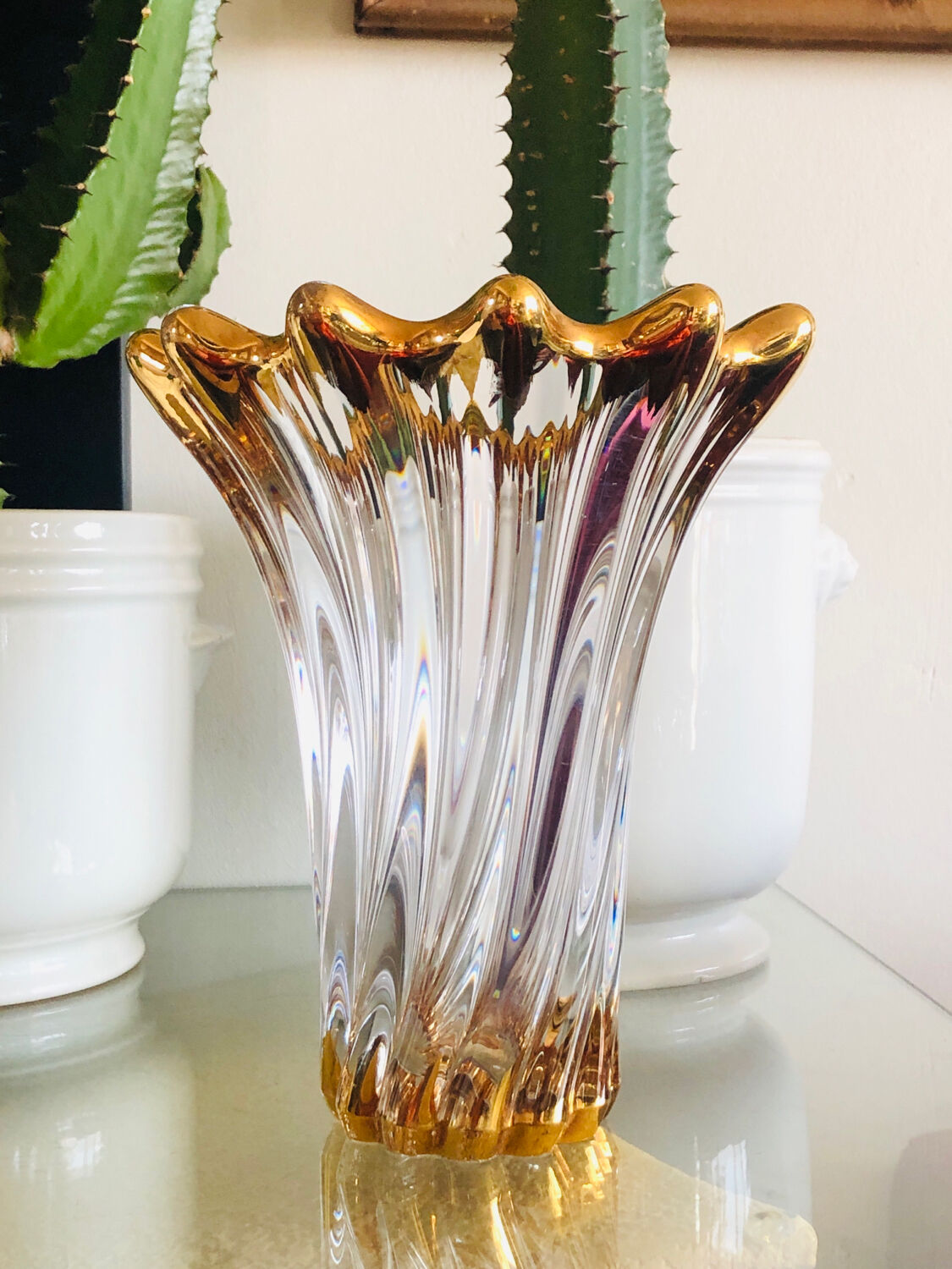 Antique vase in crystal and gilded with fine gold