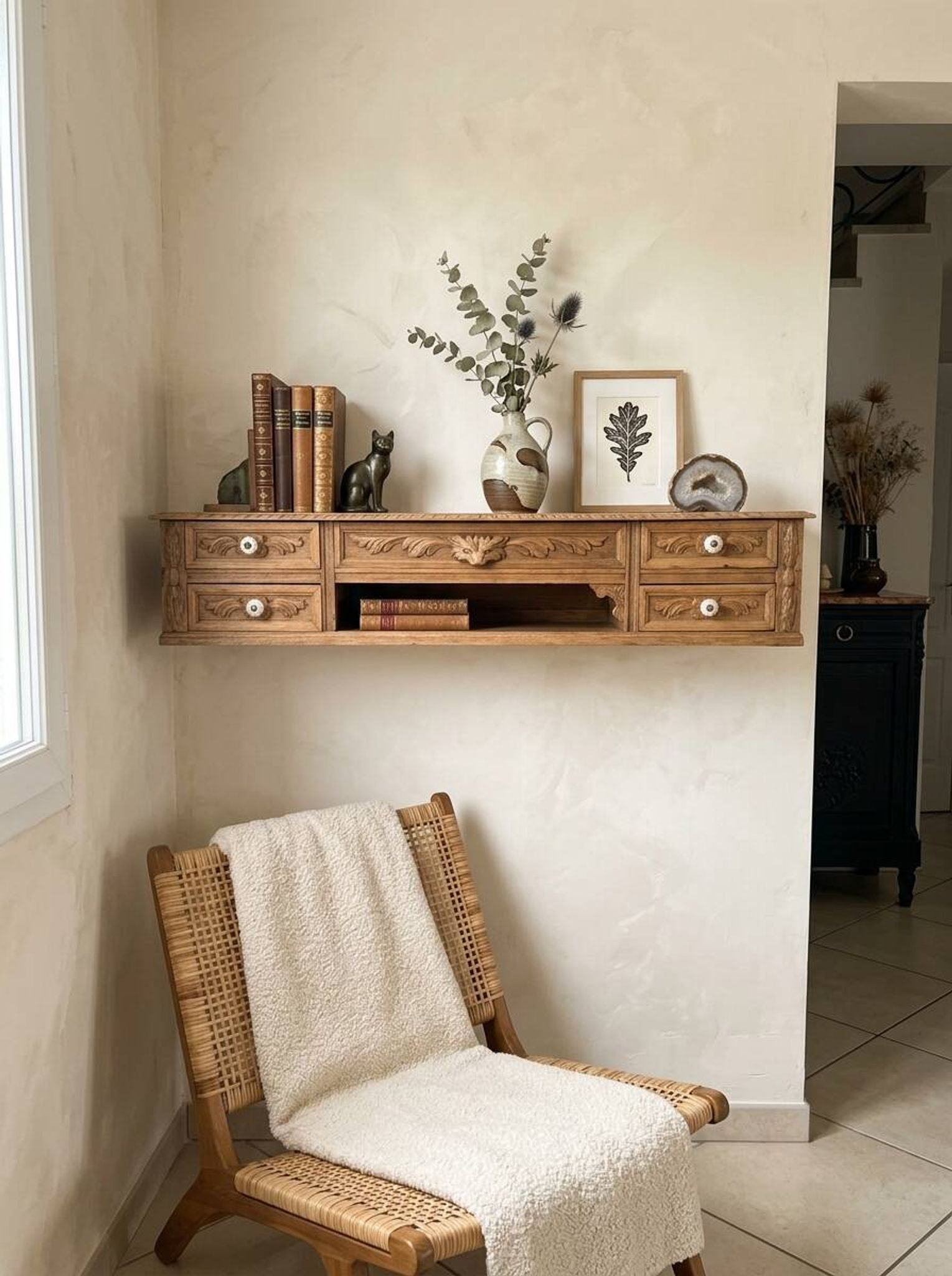 Antique carved oak desk.