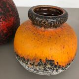 Set of Three Pottery Fat Lava Vases "Multi-Color" by Scheurich, Germany, 1970s