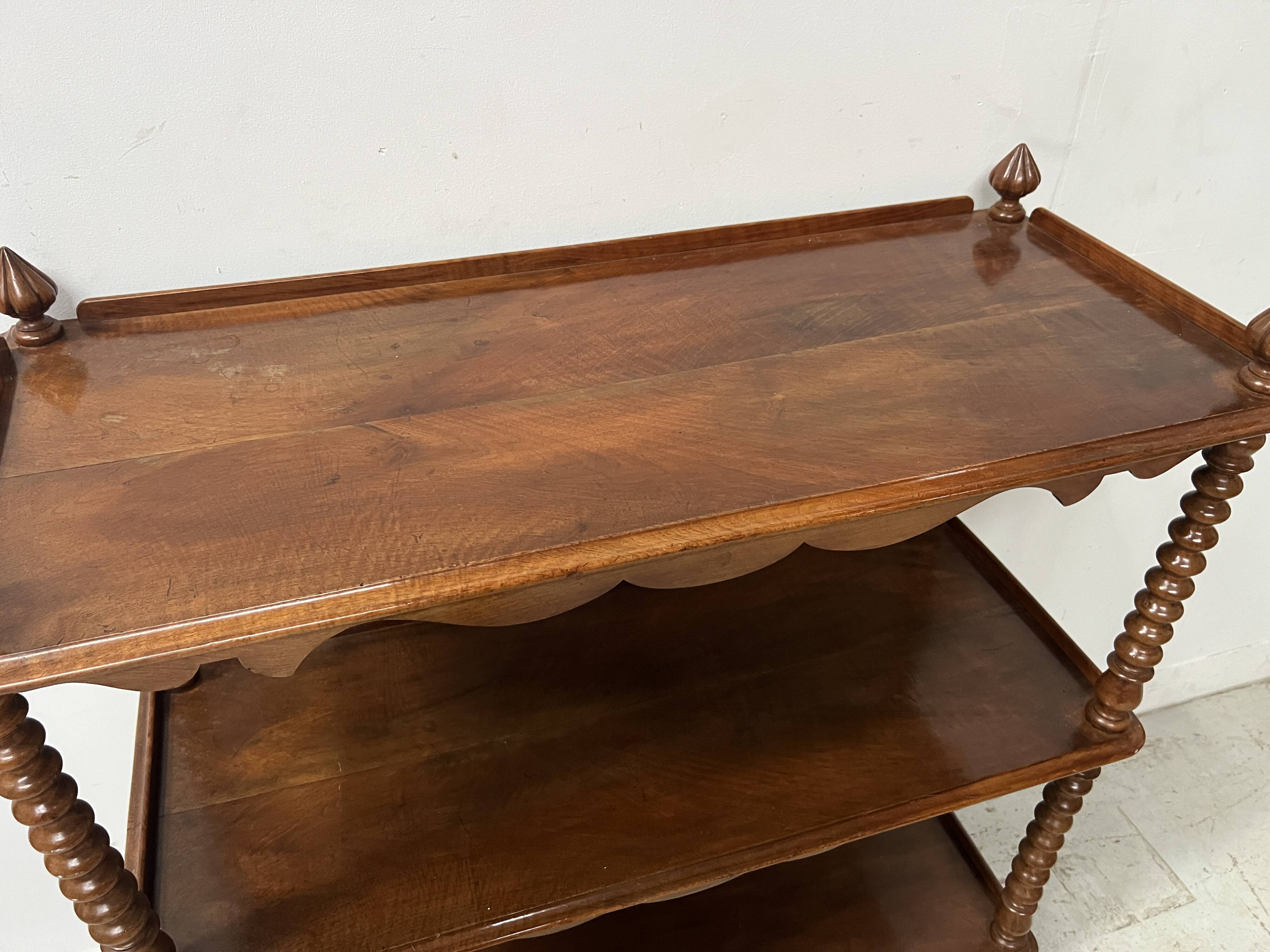 Napoleon III console table with three shelves in mahogany and veneer, 19th century