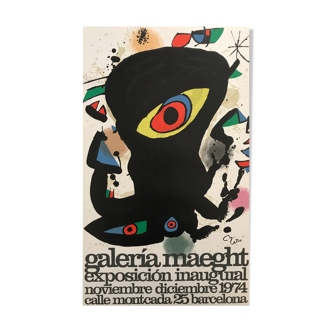 Exhibition poster in lithograph by Joan MIRO. Galeria Maeght Barcelona, 1974.