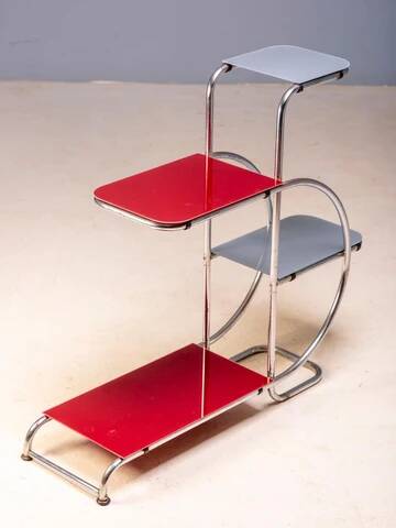 Support de plante en acier tubulaire Bauhaus par Emile Guyot, étagères en verre coloré, milieu du 20e siècle, Tchécoslovaquie, 90 × 30 × 105 cm