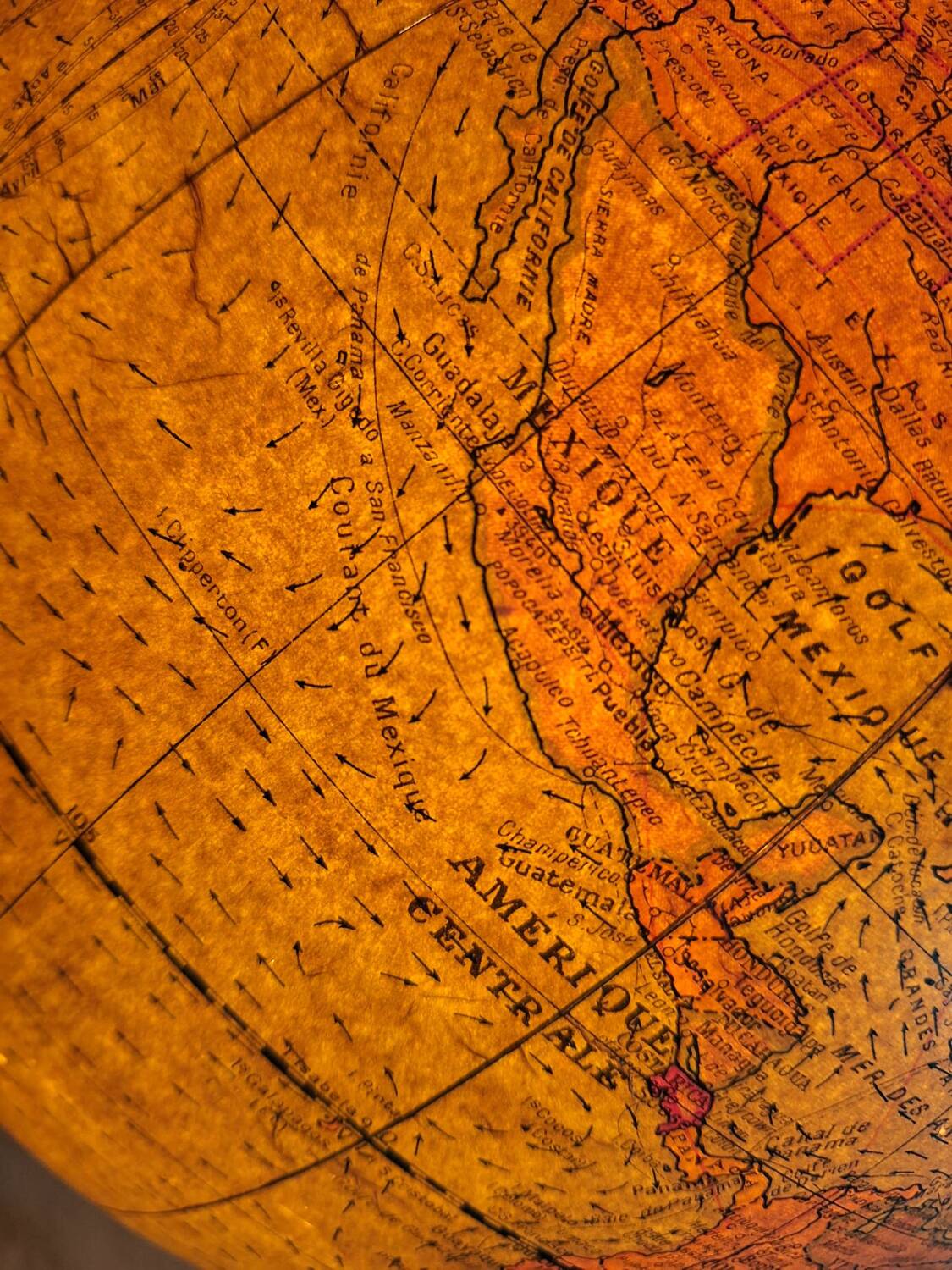 Vintage world map, old illuminated planisphere, terrestrial globe