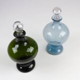 Danish Art Deco Blue and Green Glass Decanters, 1930s, Set of 2