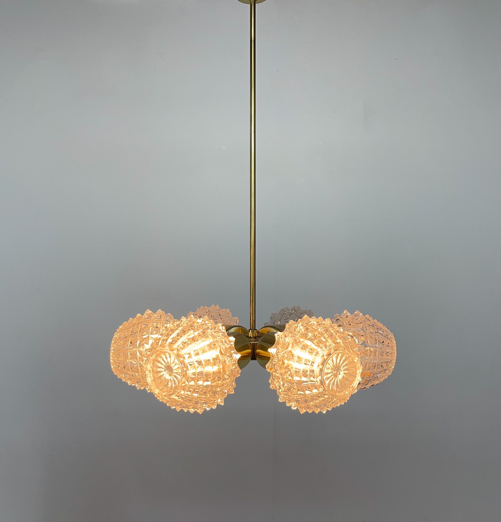 1960's brass & glass chandelier by kamenicky senov, 2 pieces available