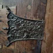 Antique oak door with frame and pierced wrought-iron lock – 16th–17th c.