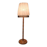 Vintage Wooden Floor Lamp with Pleated Shade, 1970s