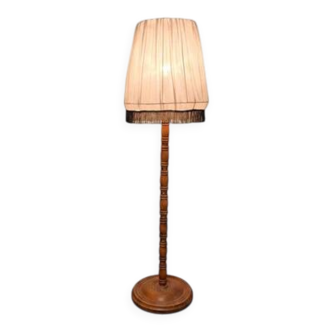 Vintage Wooden Floor Lamp with Pleated Shade, 1970s