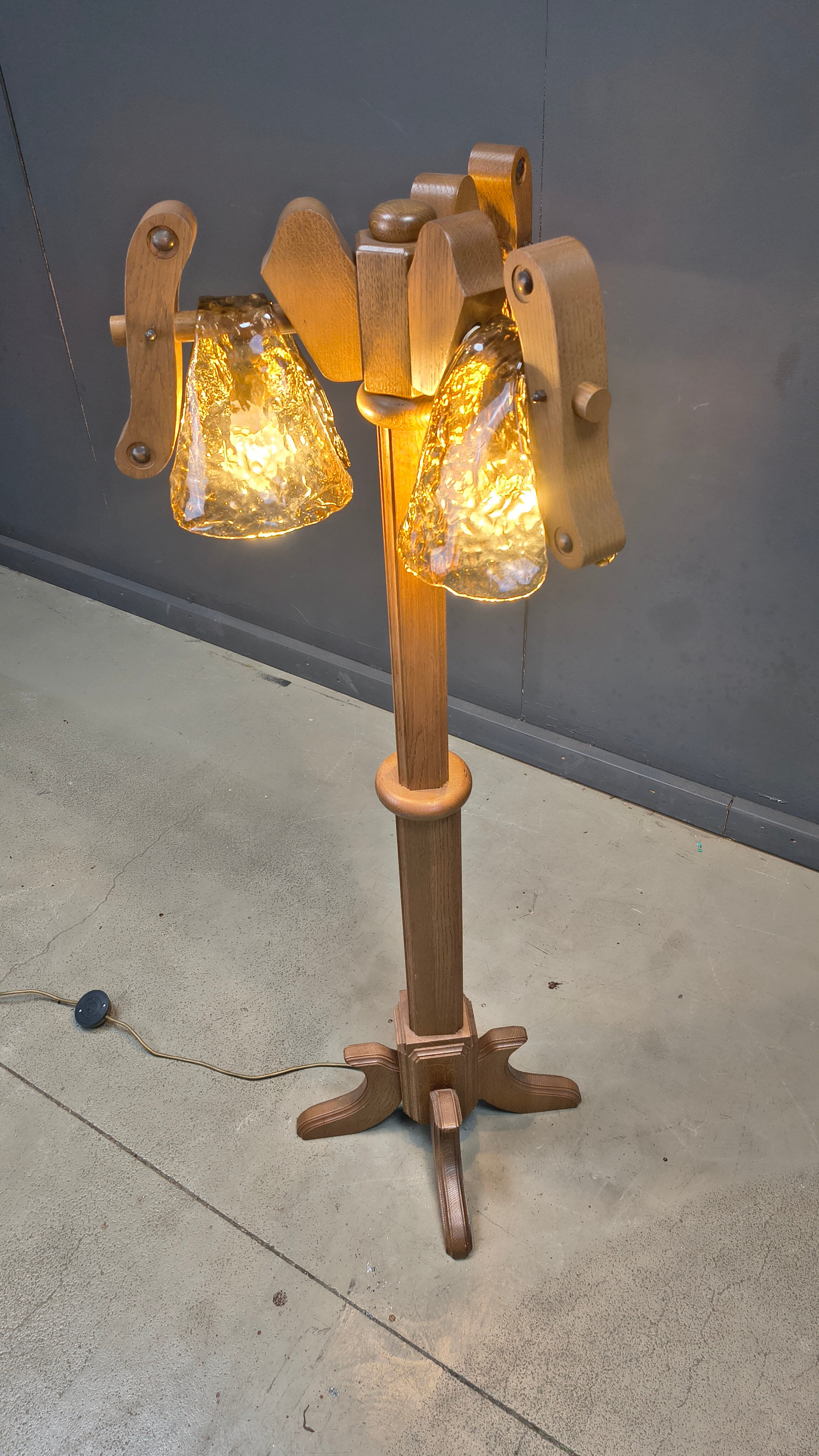 Rustic oak and Murano glass floor lamp, 1960s