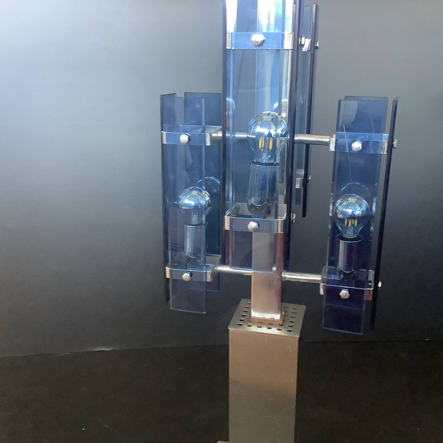 Veca Fontana Arte Italy Blue Vintage 70s Chandelier Transformed Lamp