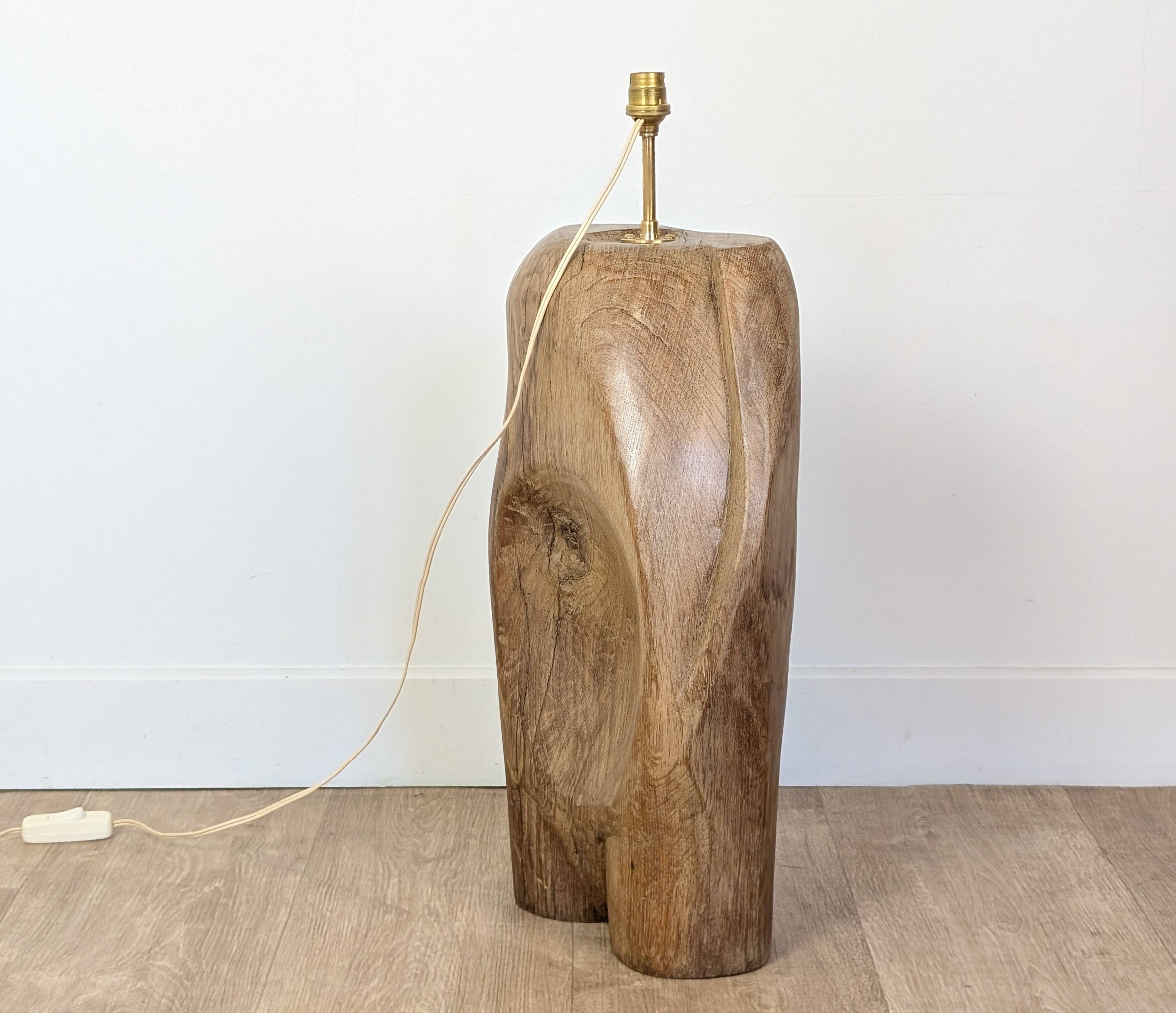 Brutalist oak sculpture lamp