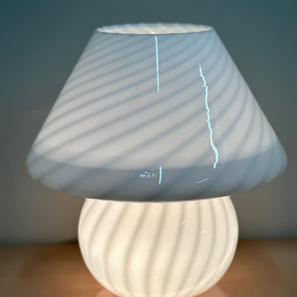 Vintage white swirl glass mushroom lamp – Italian style opaline table lamp. 1970