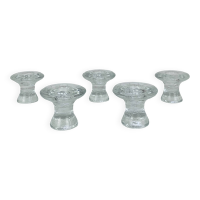 5 bougeoirs ''feuilles'' en verre vintage
