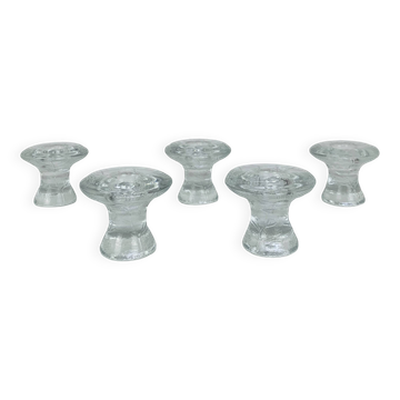5 bougeoirs "feuilles" en verre vintage