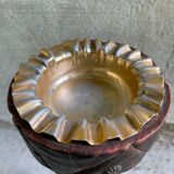 Rustic ashtray carved wood on vintage stand
