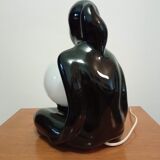 Lamp black ceramic and opaline globe circa 1970