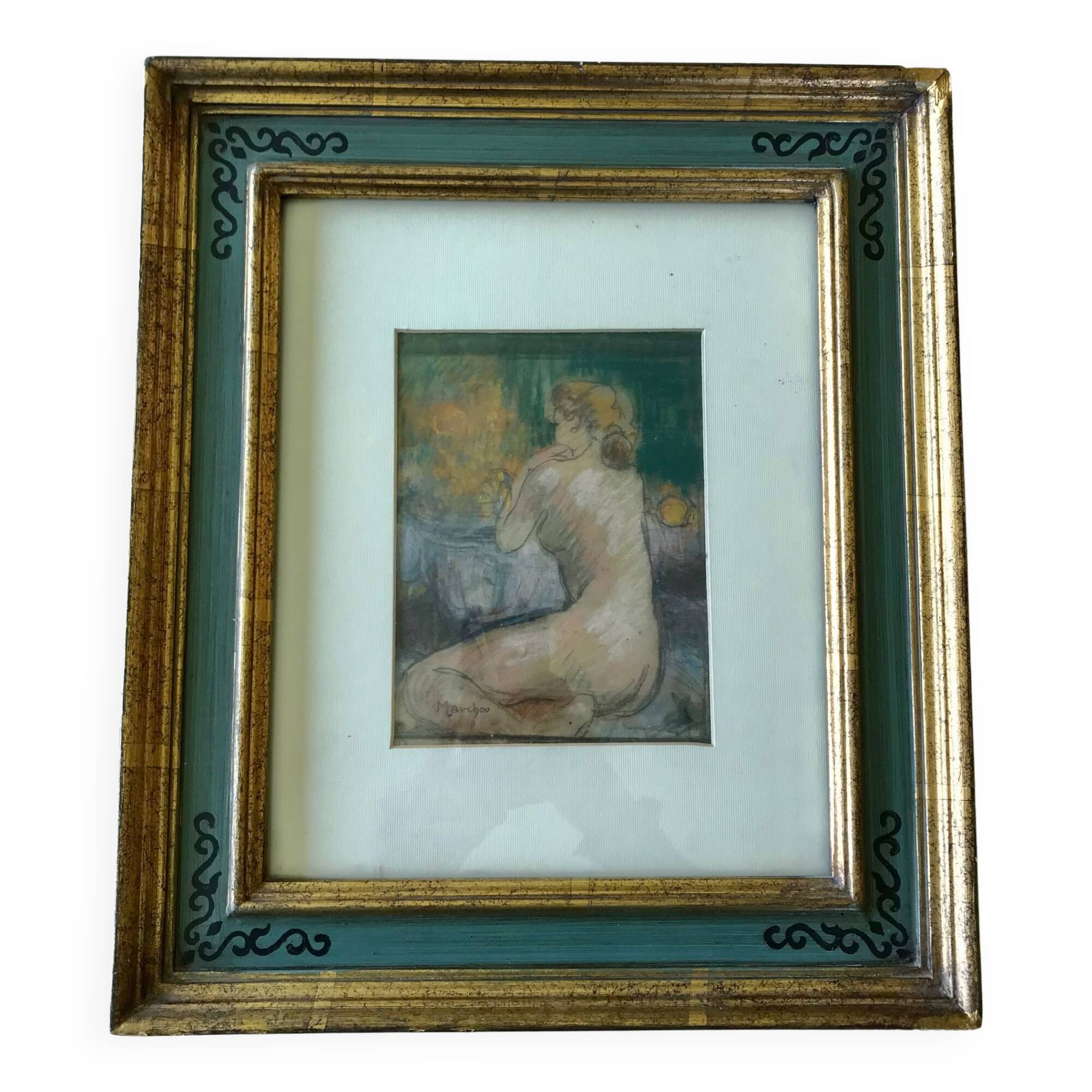 Young blonde girl, pastel on paper by Georges Marchou.