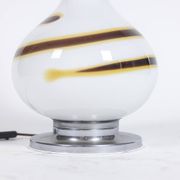 White glass lamp decorated with a brown and yellow spiral, 1970s