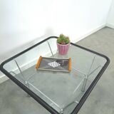 Glazen jaren 70 salontafel met chromen onderstel vintage