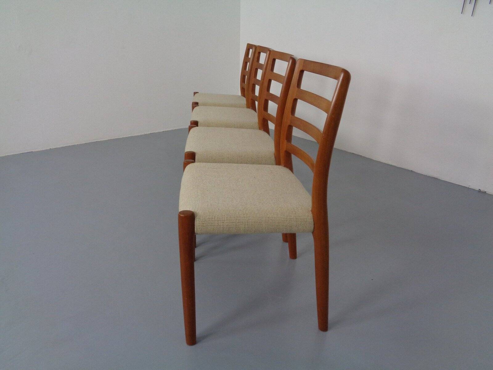 Vintage Danish 85 Dining Chairs in Teak and Wool by Niels Otto Møller for J.L. Møllers, 1960s, Set of 4