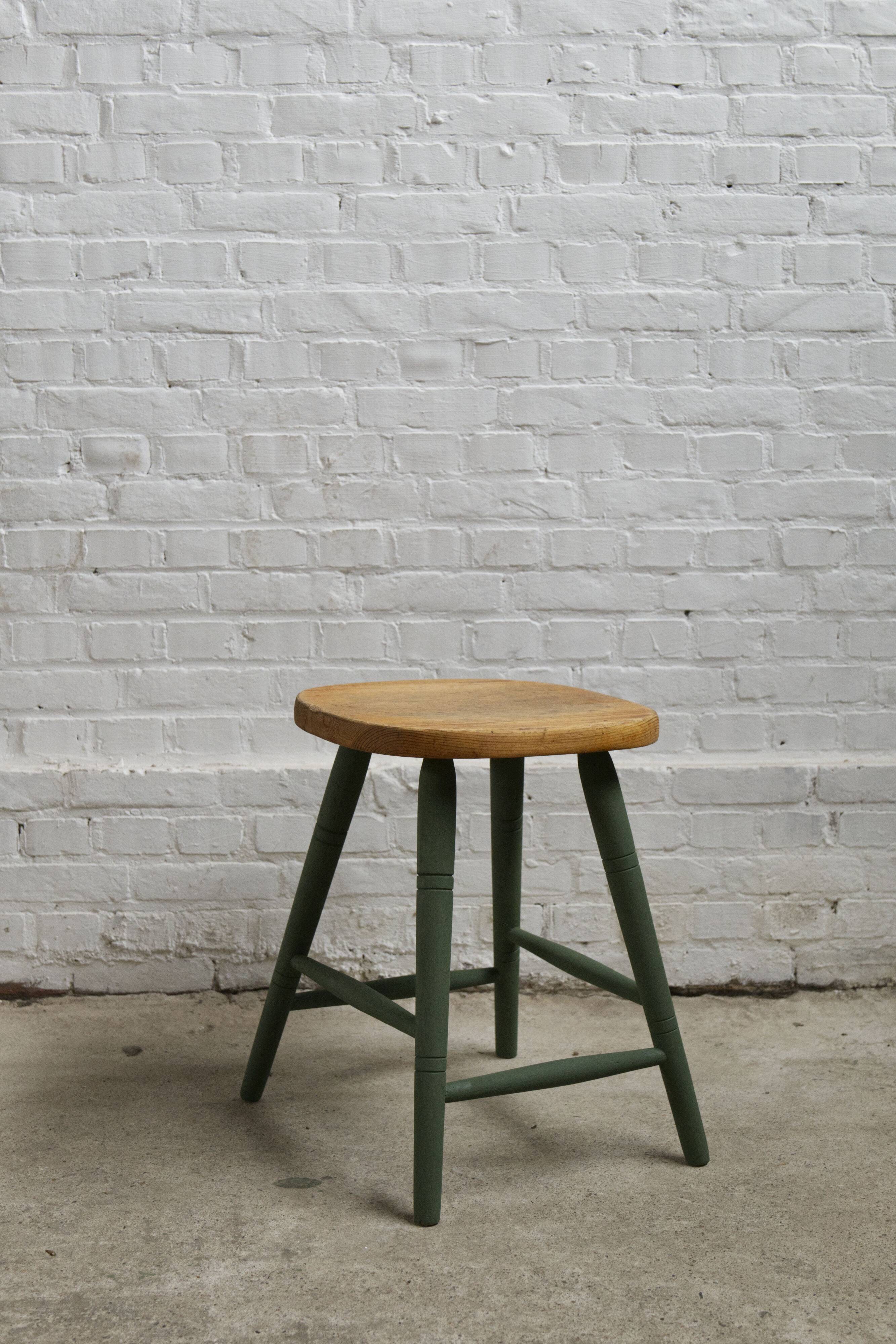 Milk painted pine stool, 1960s