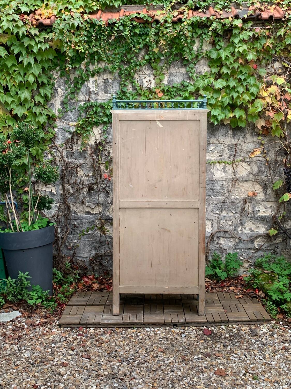 Old grey green high chest of drawers H160