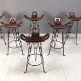 Vintage spanish wrought iron bar stools, 1960s - set of 6