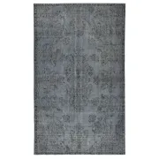 Vintage Wool Area Rug Overdyed in Gray for Modern Interiors. Handmade in Turkey