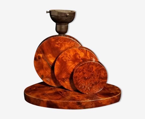 Pied de lampe sculptural art déco en loupe d’acajou
