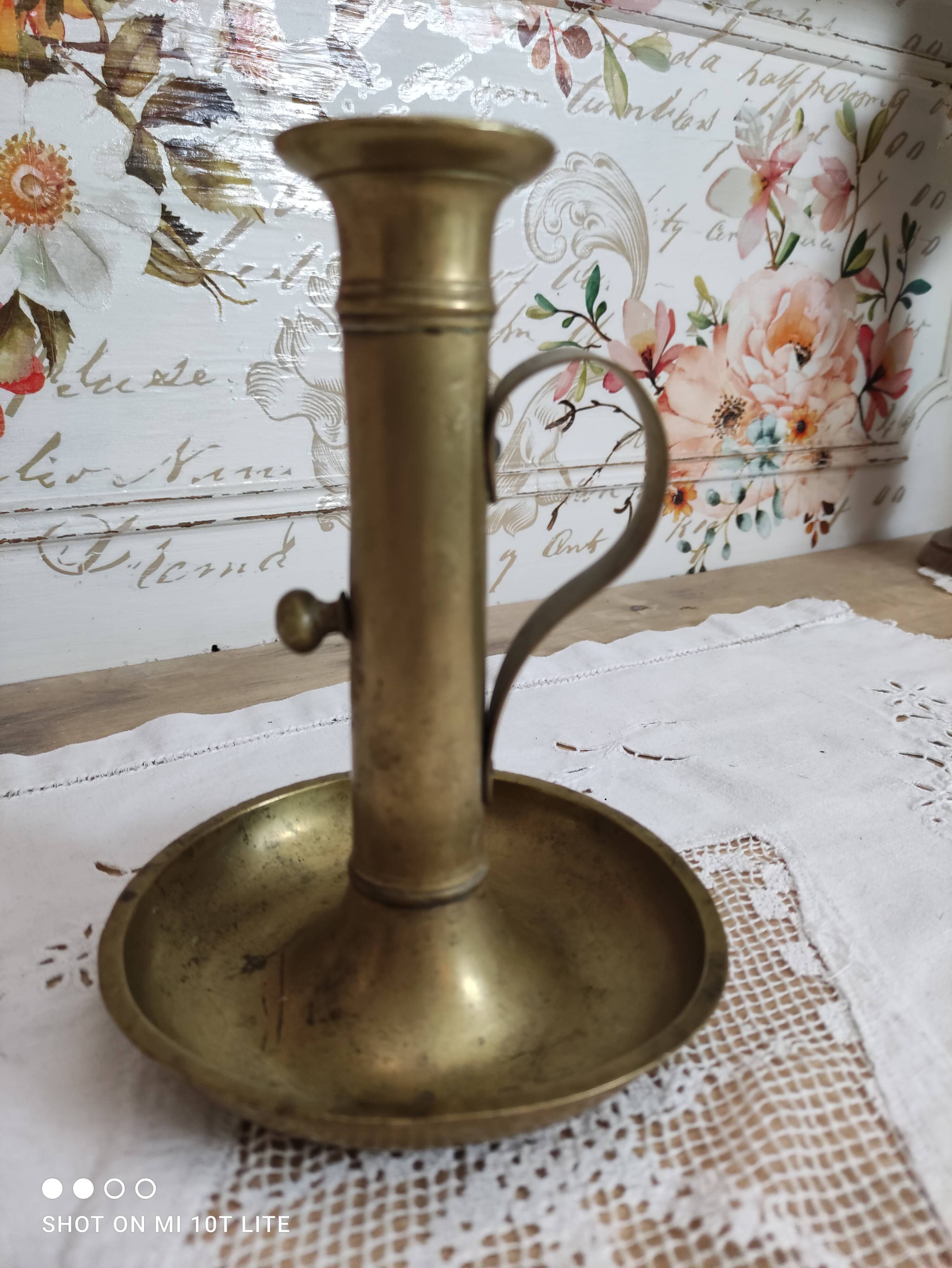 Brass push candle holder high handle